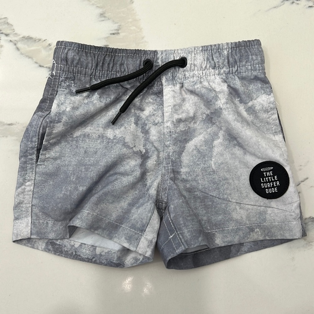 Grey and white wash little surfer dude swim trucks size 12-18